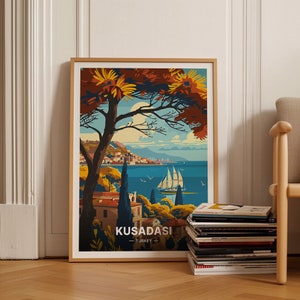 Kuşadası Travel Poster, Turkey Cityscape Art, Wall Decor for Home and Office, Unique Traveler Gift, C20-1358