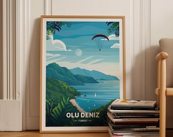 Olu Deniz Turkey Travel Poster, Beach Wall Art, C20-450