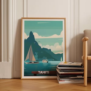 Tahiti Travel Poster, French Polynesia Tropical Island Art, Minimalist Home Decor, Wall Art for Living Room and Office, C20-600