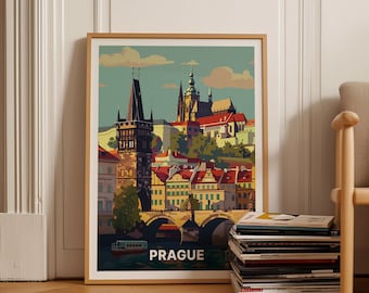 Prague Skyline Art Poster, Czech Republic Travel Print, C20-524