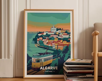 Algarve Portugal Vintage Travel Poster, Coastal Wall Art, C20-433