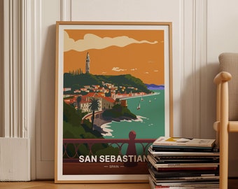San Sebastian Travel Poster, Basque Country Art, Spanish Cityscape, C20-561