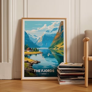 Norwegian Fjords Travel Poster, Scenic Norway Wall Art, Vintage-Inspired Travel Decor, Landscape Print, C20-25