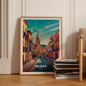 Bilbao Spain Travel Poster, Guggenheim Museum Art, Spanish City Landscape Wall Decor, Unique Home & Office Gift Idea, C20-889