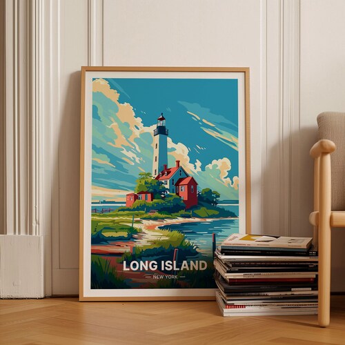 Long Island Lighthouse Travel Poster, New York Scenic Art, C20
