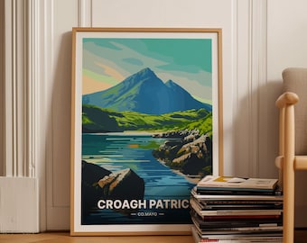 Croagh Patrick Ireland Travel Poster, County Mayo Print, C20-1845