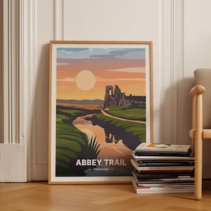 Yorkshire Dales Abbey Trail Poster, Scenic Hiking Routes, Travel Wall Art, Explore Historic Abbeys, C20-941
