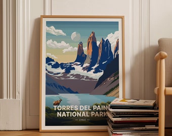 Torres del Paine Poster, Patagonia National Park, Chile Travel Art, C20-469