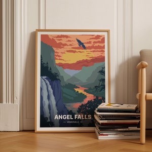 Angel Falls Venezuela Travel Poster, Canaima National Park Art, Waterfall Landscape, South America Adventure Decor, C20-1293
