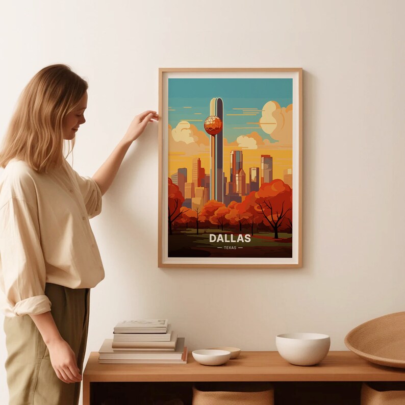 Dallas Texas Travel Poster, Mid-century Modern Wall Art, Vibrant Retro ...