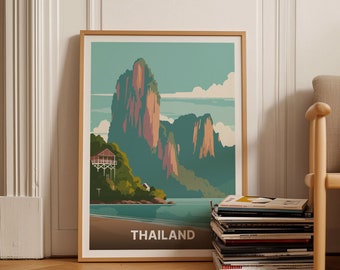 Thailand Beach Poster, Exotic Travel Art, Coastal Paradise, C20-1025