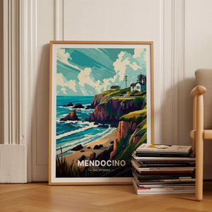 Mendocino Travel Poster, California Coastal Wall Art, Home Decor, Art Lover Gift, Scenic Travel Artwork, C20-1261