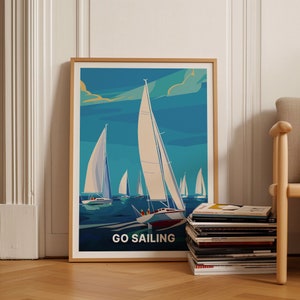 Vintage Segel Reise Poster, Retro Bootfahren Wandkunst, Nautische Abenteuer Dekor, Geschenk für Segler, Ozean Thema Illustration, C20-1324