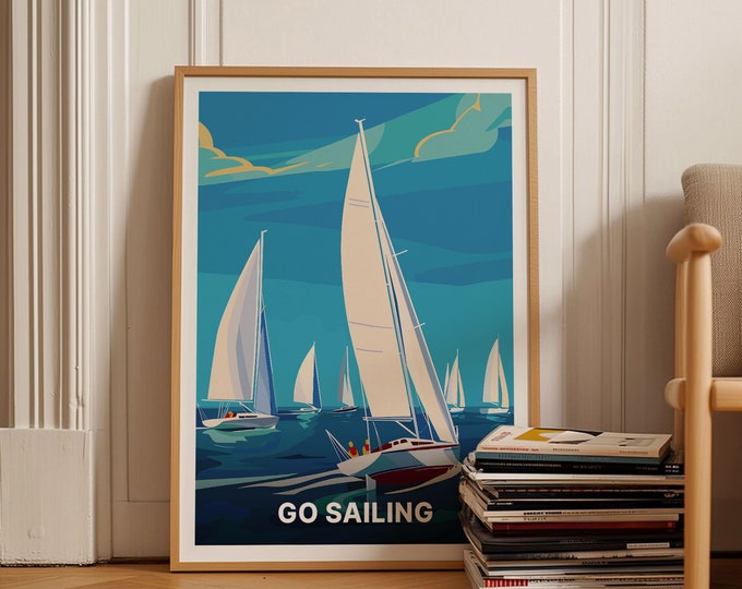 Vintage Sailing Travel Poster, Nautical Ocean Art, C20-1324