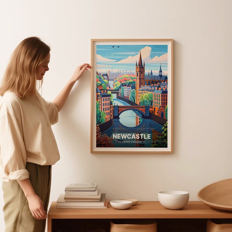 Newcastle Cityscape Art Print, United Kingdom Travel Poster, C20-624 image 2