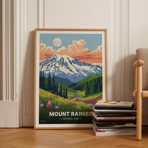 Affiche du parc national du mont Rainier, art du paysage de Washington, cadeau de voyage, décoration murale pour la maison et le bureau, C20-714