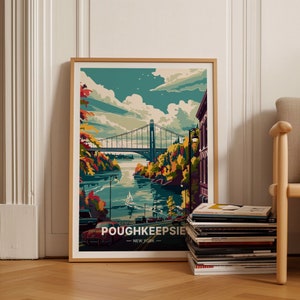 Póster de viaje de Poughkeepsie, arte del estado de Nueva York, decoración del hogar, regalo para amantes del arte, arte de pared, decoración con temática de viajes, C20-1174