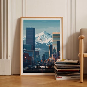 Póster de viaje de Denver Colorado, arte de pared de inspiración vintage para decoración del hogar, ilustración de paisaje urbano, C20-1773
