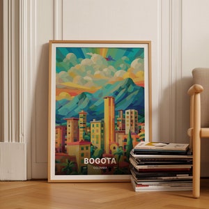 Bogota Colombia Skyline Travel Poster, Mid-Century Modern Wall Art, Home Office Decor, Colombia Travel Theme, C20-64