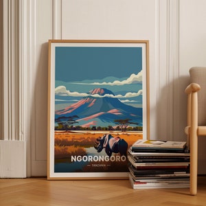 Ngorongoro Crater Travel Poster, Tanzania Wall Art, African Safari Decor, Adventure Tourism Artwork, C20-731