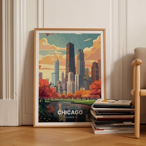 Póster de viaje del horizonte de Chicago, arte mural con paisaje urbano, decoración única para el hogar, regalo para amantes de los viajes, siglos XX-1625
