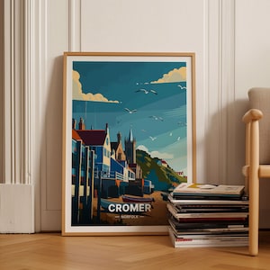 Cromer Beach Travel Poster, Norfolk Coastal Art, Unique Wedding & Birthday Gift Idea, Home Decor, C20-1724