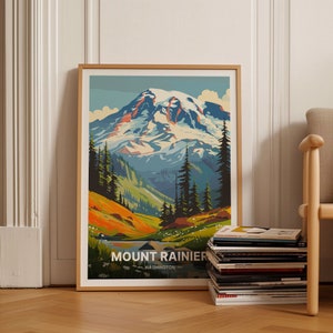 Mount Rainier Nationalpark Poster, Malerische Reisewandkunst, Abenteuerdekor, Einzigartige Geschenkidee für Reisende und Naturliebhaber, C20-1626