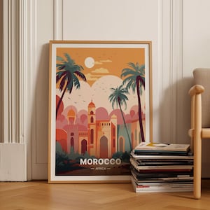 Morocco Marrakech Palace Poster, Retro Travel Wall Art, Global Decor for Home and Office, C20-158