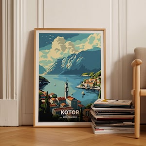 Kotor Montenegro reisposter, schilderachtige muurkunst voor woondecoratie, uniek housewarmingcadeau, op reizen geïnspireerd kunstwerk, C20-615