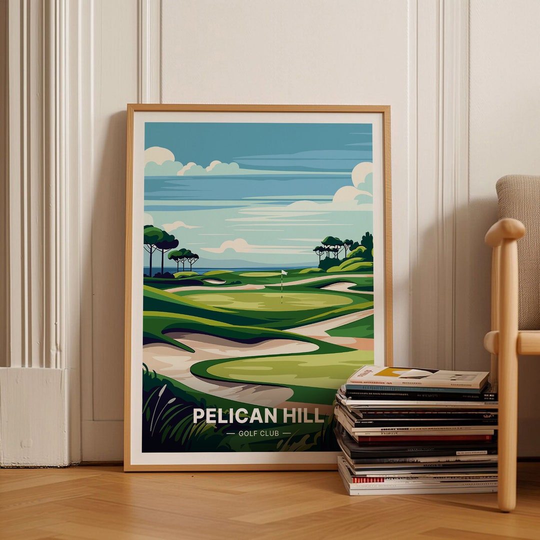 Pelican Hill Golf Club Travel Poster, Coastal Golf Course Art, C20