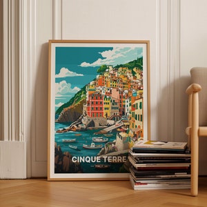 Cinque Terre Italien Poster, Reiseinspirierte Wandkunst, Italienische Riviera, Küstenlandschaft, Druck, C20-348
