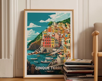 Cinque Terre Italy Poster, Travel Inspired Wall Art, Italian Riviera Decor, Coastal Landscape Print, C20-348