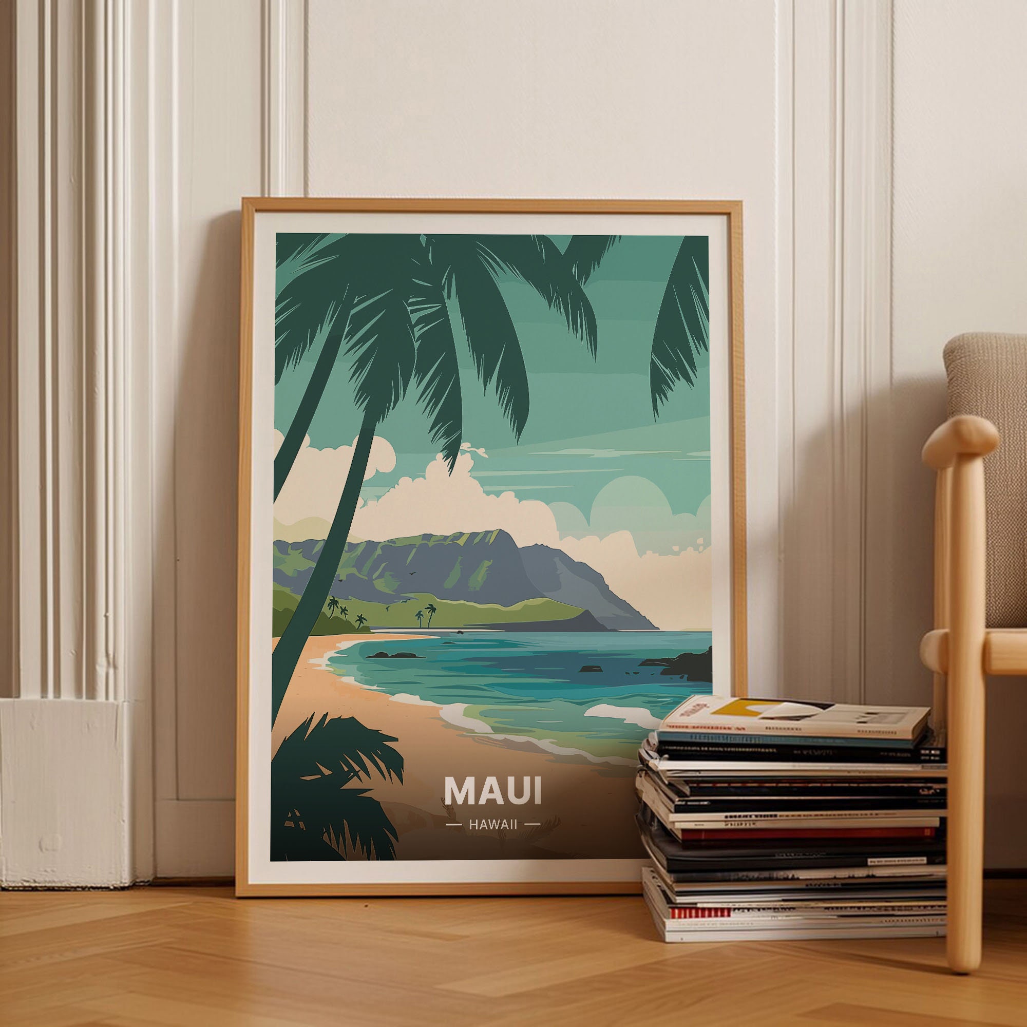 Maui Hawaii Travel Poster, Beach Wall Art, Tropical Home Decor, Hawaiian Landscape Artwork, C20-1712