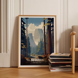 Póster de viaje del Parque Nacional Sequoia, arte mural de estilo vintage, perfecto para decoración del hogar o regalo, siglos XX y XX