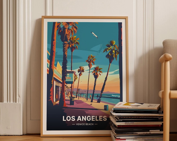 Los Angeles Travel Poster, California Wall Art, Venice Beach Decor, USA Travel Gift, Housewarming Present, Birthday Surprise, C20-756
