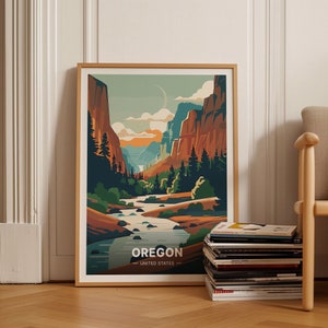 Póster de viaje de Oregón, arte retro de estilo vintage, decoración de pared del estado de EE. UU., decoración del hogar y la oficina, C20-927