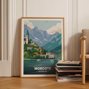 Switzerland Travel Poster - Morcote, Lake Lugano, Swiss & Italian Alps Scenery, Mountain Hiking, Ticino Wall Art, C20-1585