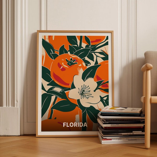 Florida Orange Blossom Poster, Botanical Travel Art, State Flower Wall Decor for Home and Office, C20-362