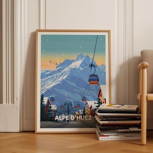 Alpe d'Huez Frankreich Ski Poster, Berglandschaft, Alpe d'Huez, Wandkunst, Reisedeko, Geburtstagsgeschenk, C20-404
