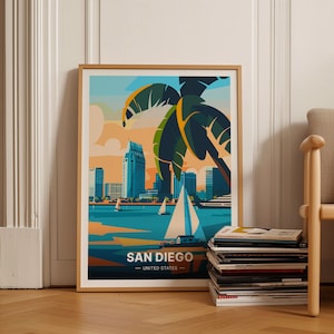 Póster de viaje de San Diego, arte mural de California, decoración del hogar de Estados Unidos, regalo ideal para bodas o cumpleaños, C20-349