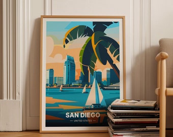 San Diego Travel Poster, California Coastal Wall Art, C20-349