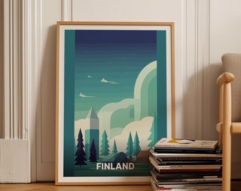 Finland Lapland Travel Poster, Scandinavian Wall Art, Northern Lights Decor, Unique Travel Gift Idea, C20-136