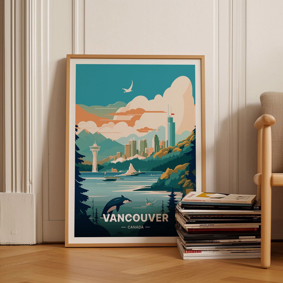 Vancouver Travel Poster, 3D Canada Landscape Art, Ideal