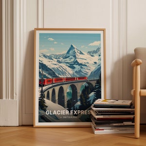 Schweizer Alpen Glacer Express Poster, Zug Reise Wandkunst, Schweiz Landschaft Dekor, Abenteuer Reise Kunstwerk, C20-1618