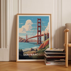 San Francisco Golden Gate Bridge Poster, California Travel Wall Art, Vintage Style Cityscape Decor for Home and Office, C20-37