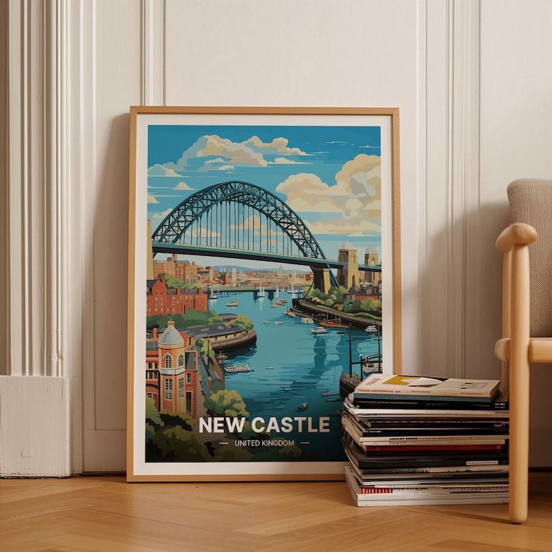 Newcastle Travel Poster, United Kingdom Cityscape Art, Unique Wedding & Birthday Gift Idea, Personalized Home Decor, C20-48 image 1