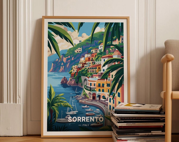 Cartel de viaje de Sorrento Italia, arte de pared de estilo vintage, regalo perfecto para entusiastas de los viajes, decoración de la costa italiana, C20-462