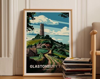Glastonbury Tor Art Print, England Travel Poster, C20-648