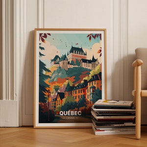 Póster de viaje de la ciudad de Quebec, arte mural emblemático de Canadá, regalo de boda único, idea de regalo de cumpleaños, decoración del hogar, C20-346
