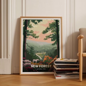 New Forest National Park Reise Poster, UK Wildtier Kunst, England Landschaft, Wohnkultur Wandkunst, Einzigartiges Reisegeschenk, C20-716